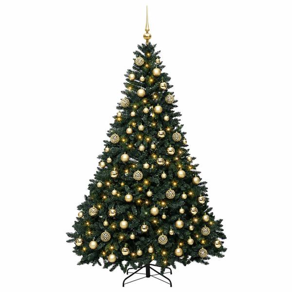 Künstlicher Weihnachtsbaum Dunkelgrün mit Kugeln 240 cm