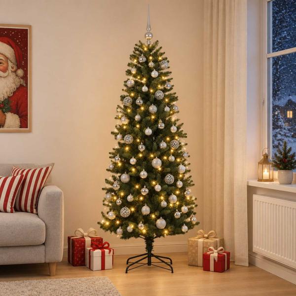 ARDEBO.de - Künstlicher Weihnachtsbaum mit Weihnachtskugeln 180 cm 300 LEDs