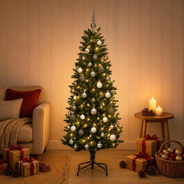 Künstlicher Weihnachtsbaum mit Weihnachtskugeln 150 cm 150 LEDs