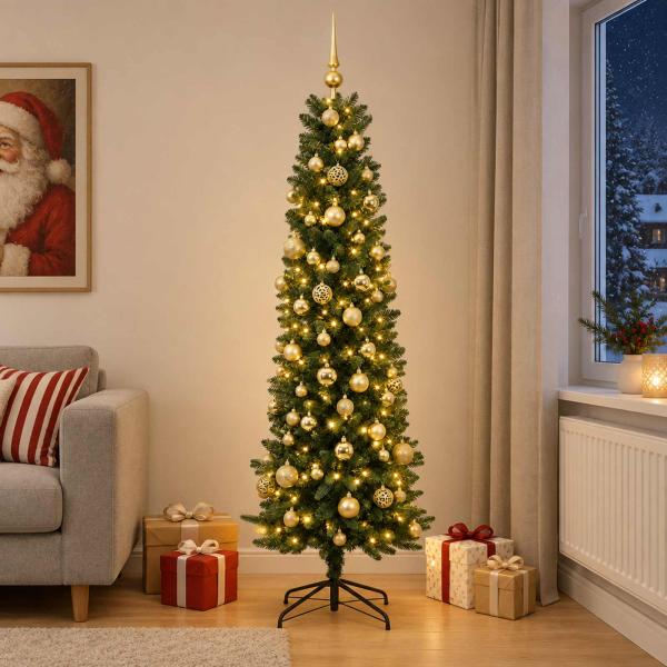 ARDEBO.de - Künstlicher schmaler Weihnachtsbaum mit Weihnachtskugel 180 cm