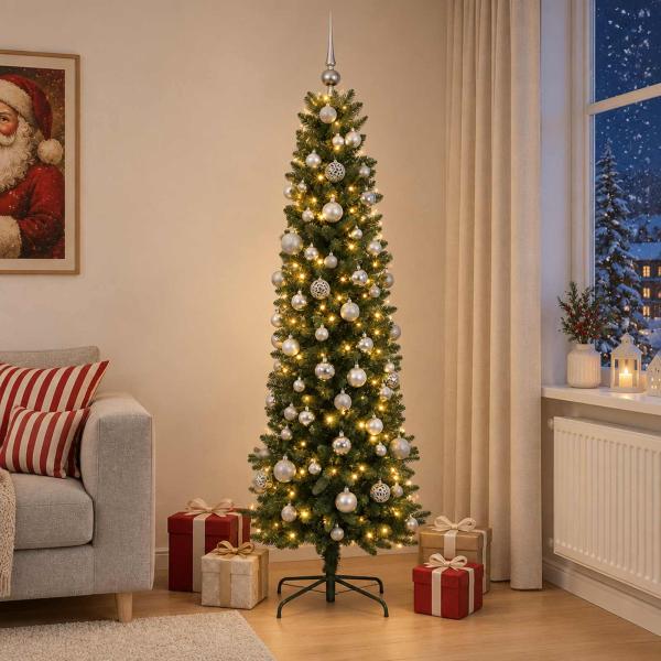 ARDEBO.de - Künstlicher schmaler Weihnachtsbaum mit Weihnachtskugel 180 cm