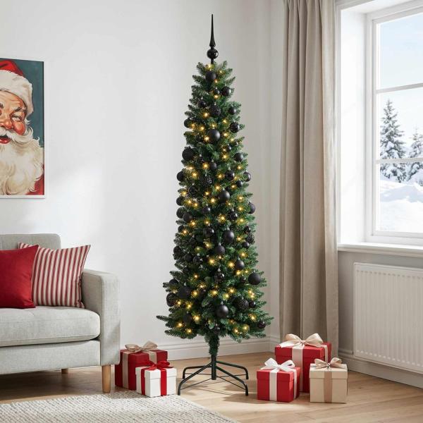 Künstlicher schmaler Weihnachtsbaum mit Weihnachtskugel 180 cm