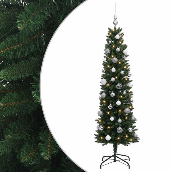 Künstlicher schmaler Weihnachtsbaum mit Kugeln 120 cm 150 LEDs