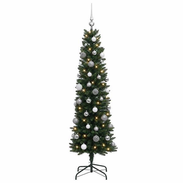 Künstlicher schmaler Weihnachtsbaum mit Kugeln 120 cm 150 LEDs