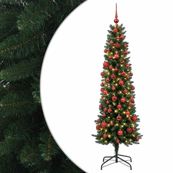 Künstlicher schmaler Weihnachtsbaum mit Weihnachtskugel 210 cm