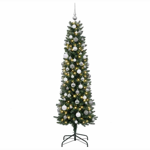 Künstlicher schmaler Weihnachtsbaum mit Kugeln 210 cm 300 LEDs