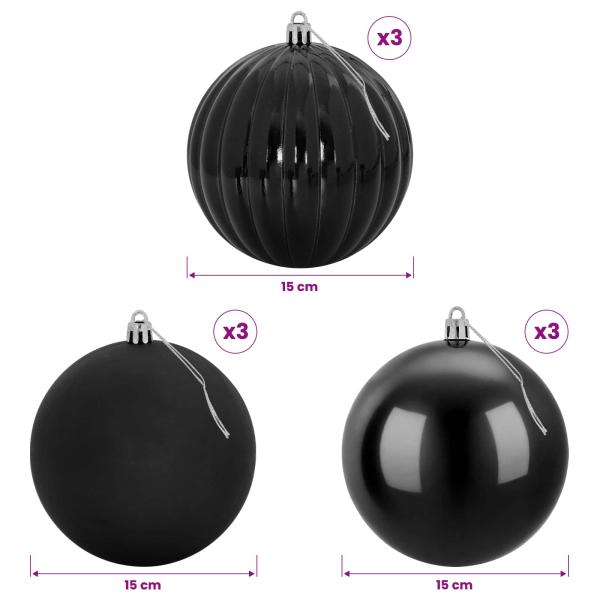Weihnachtsbaumkugel Set XL 9 stk. Schwarz Durchmesser 15 cm
