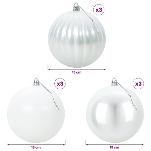 Weihnachtsbaumkugel Set XL 9 stk. Weiß Durchmesser 15 cm