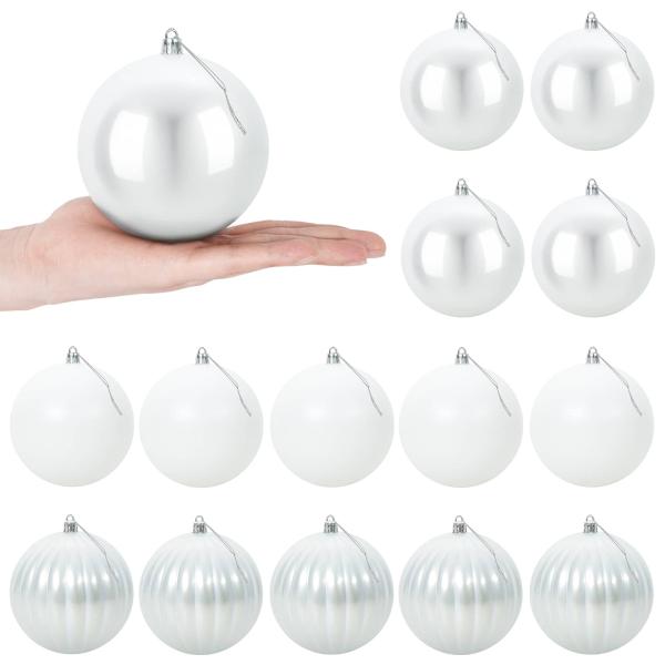 Weihnachtsbaumkugel Set XL 15 stk. Weiß Durchmesser 10 cm