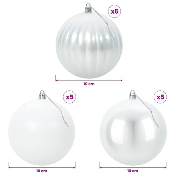 Weihnachtsbaumkugel Set XL 15 stk. Weiß Durchmesser 10 cm