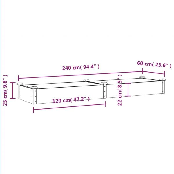 Hochbeet mit Einsatz Braun 240x60x25 cm Massivholz Tanne