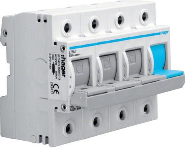 ARDEBO.de Hager L76M Lasttrennschalter für Sicherungen, D02, E18, 63A, AC400V, 3-polig+N, Hutschiene