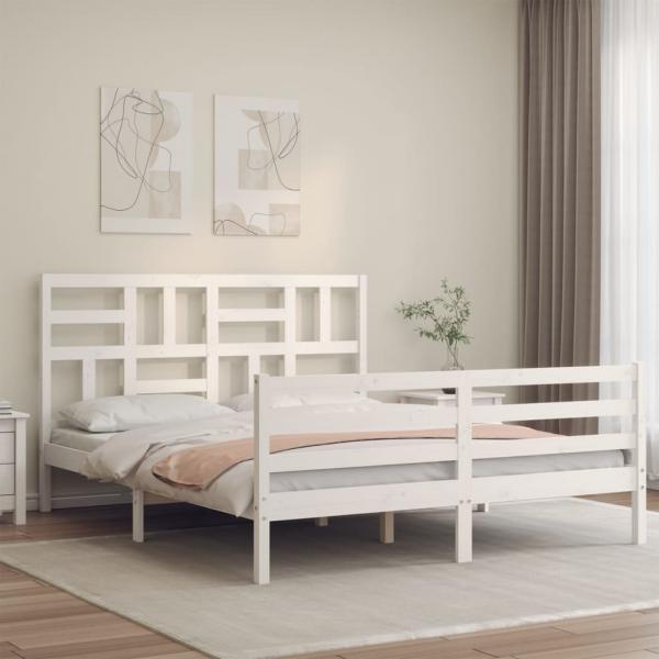 ARDEBO.de - Massivholzbett mit Kopfteil Weiß 160x200 cm