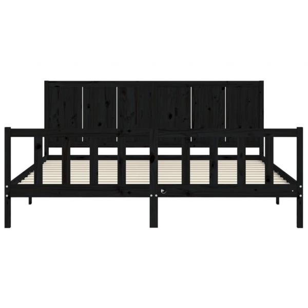 Massivholzbett mit Kopfteil Schwarz 200x200 cm