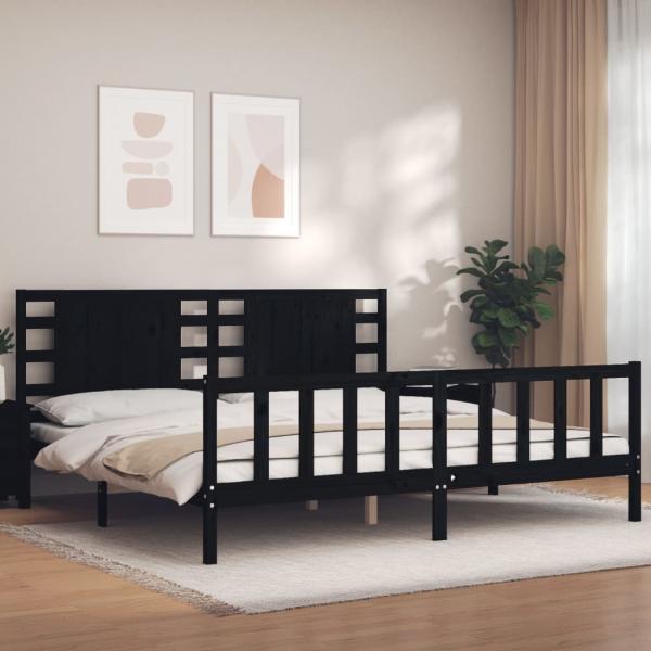 ARDEBO.de - Massivholzbett mit Kopfteil Schwarz 200x200 cm