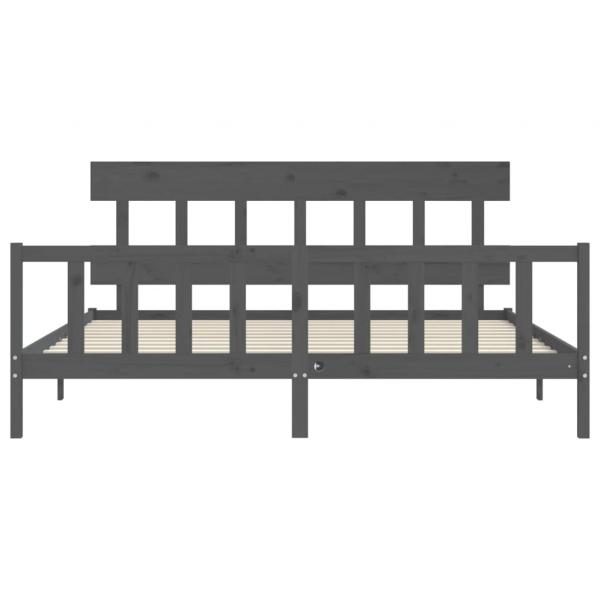 Massivholzbett mit Kopfteil Grau 200x200 cm
