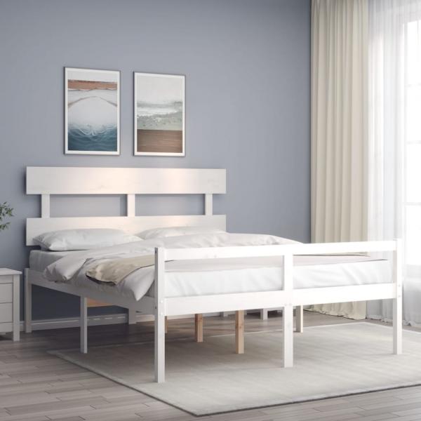 ARDEBO.de - Seniorenbett mit Kopfteil 160x200 cm Weiß Massivholz