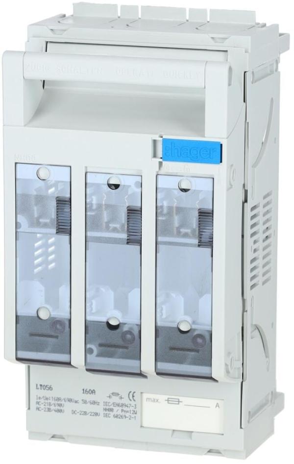 Hager LT056 Sicherungslasttrennschalter / NH Lasttrennschalter, 3-polig NH00 3x160A SS 60mm