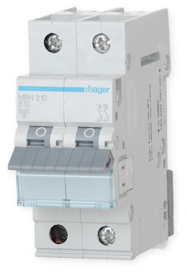 Hager MBN210 Leitungsschutzschalter 2 polig 6kA B-Charakteristik 10A 2 Module
