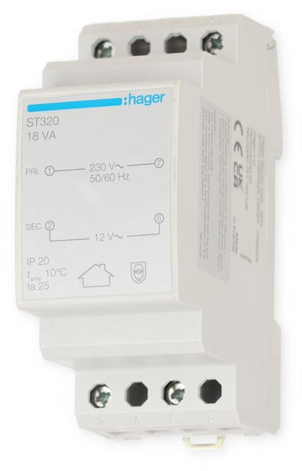 Hager ST320 Sicherheitstrafo 230V/12V 18VA 2PLE