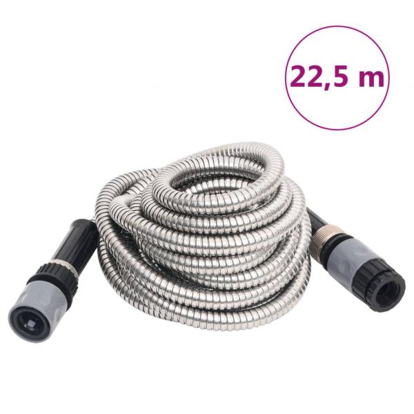 ARDEBO.de - Gartenschlauch mit Sprühdüse Silbern 0,6" 22,5 m Edelstahl