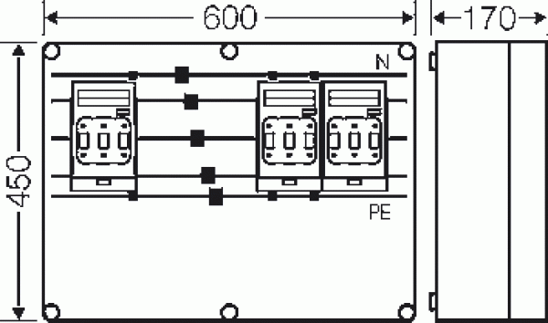 Hensel Mi 6632 NH-Sicherungslasttrenn-Schaltergehäuse 3x3xNH00 auf SaS, 250A, 5-polig