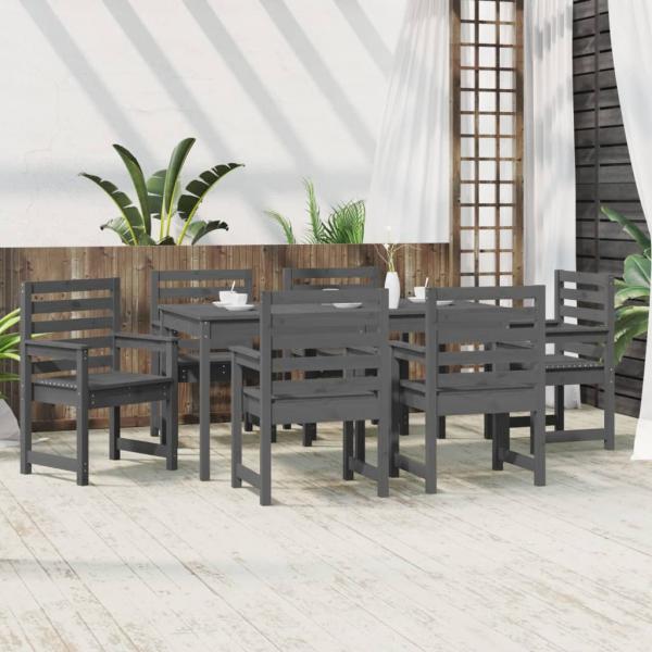ARDEBO.de - 7-tlg. Garten-Essgruppe Grau Massivholz Kiefer