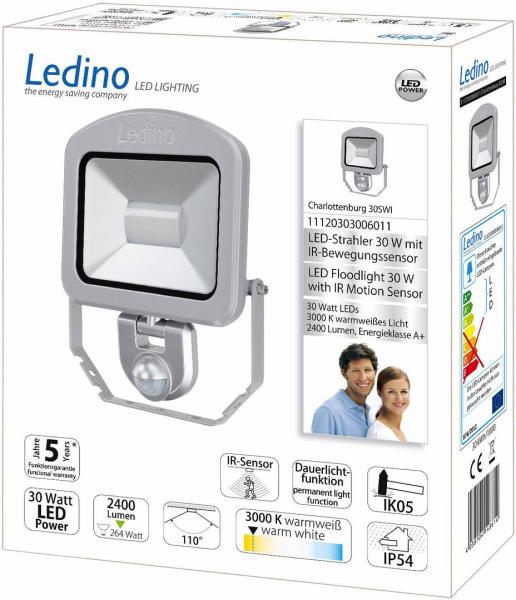Ledino Charlottenburg 30SWI LED-Strahler mit Sensor, 30W, 3000K, silber (11120303006011)