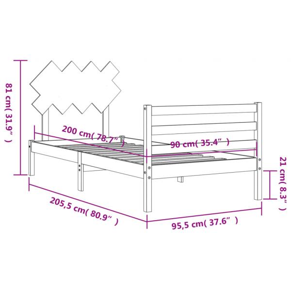Massivholzbett mit Kopfteil Weiß 90x200 cm
