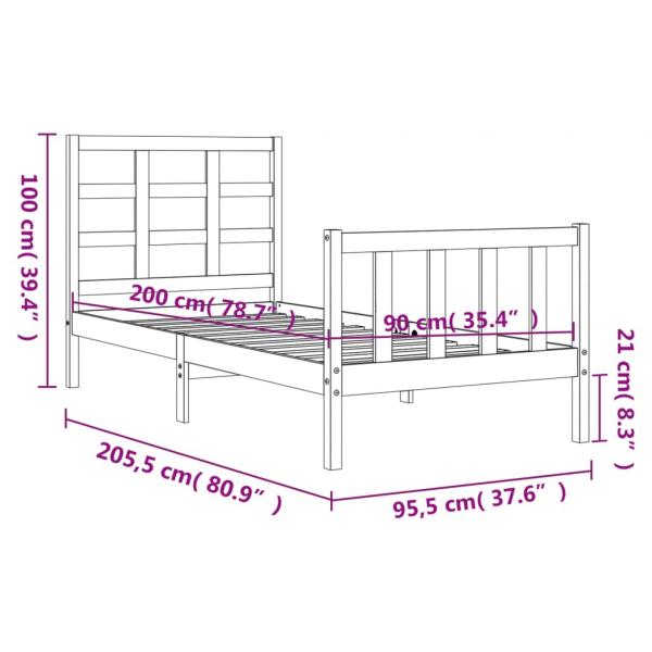 Massivholzbett mit Kopfteil 90x200 cm