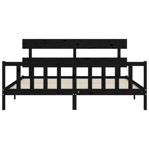 Massivholzbett mit Kopfteil Schwarz 200x200 cm