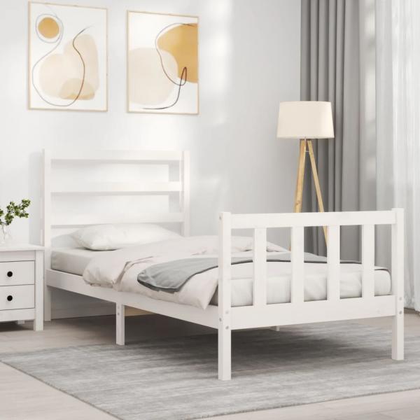 Massivholzbett mit Kopfteil Weiß 90x200 cm