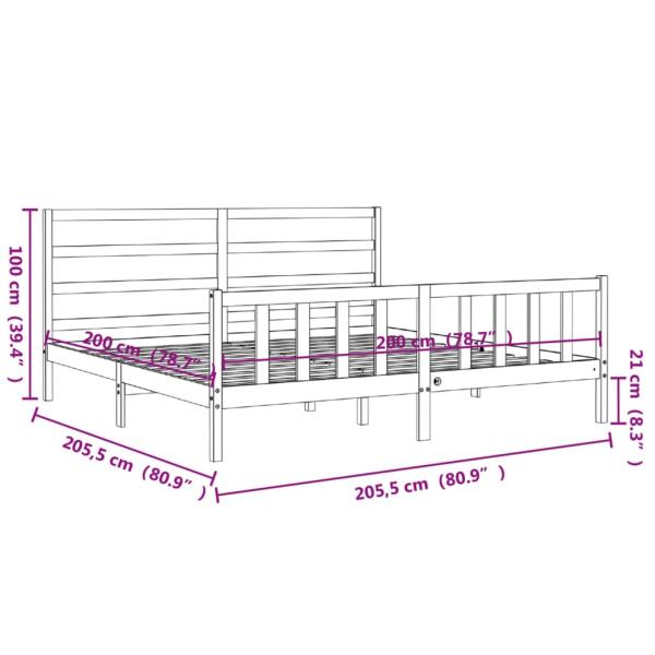 Massivholzbett mit Kopfteil Grau 200x200 cm
