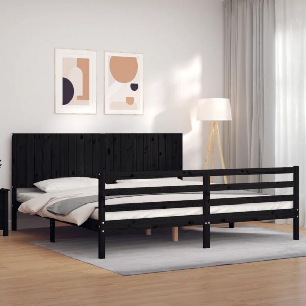 ARDEBO.de - Massivholzbett mit Kopfteil Schwarz 200x200 cm