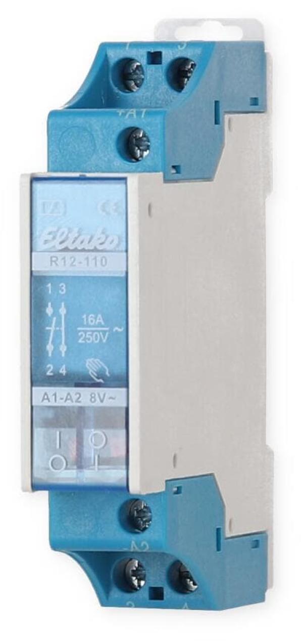 Eltako R12-110-8V AC Schaltrelais, elektromechanisch, 24V, mit Handbetätigung und Schaltstellungsanzeige (22110010)