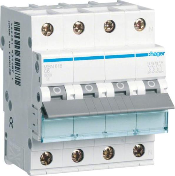 ARDEBO.de Hager MBN616 Leitungsschutzschalter 3P+N 6kA B-Charakteristik 16A 4 Module