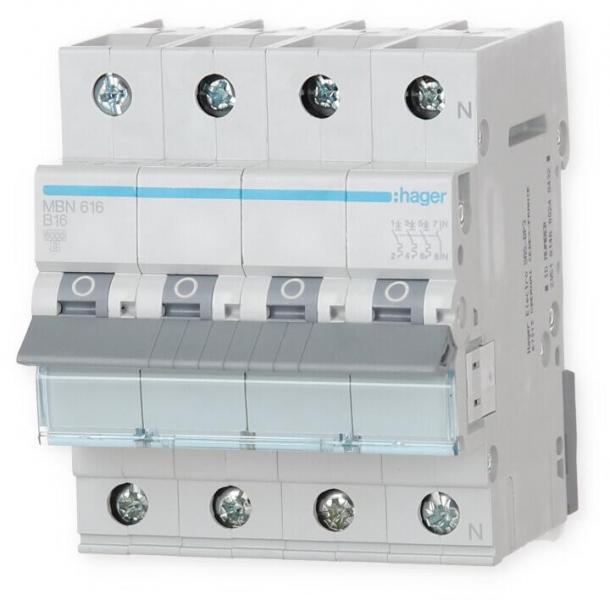 Hager MBN616 Leitungsschutzschalter 3P+N 6kA B-Charakteristik 16A 4 Module