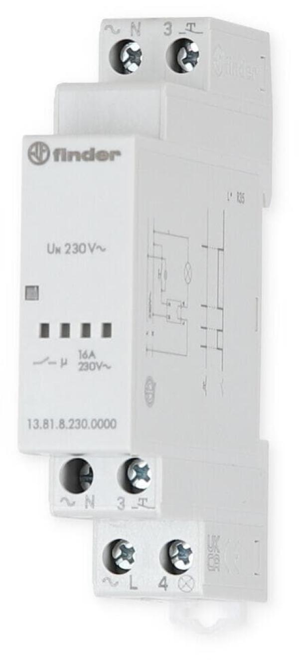 Finder 13.81.8.230.0000 Stromstoßschalter 230V AC, REG ,elektronisch, 1 Schließer, 16A