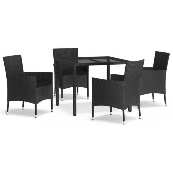 ARDEBO.de - 5-tlg. Garten-Essgruppe mit Kissen Schwarz Poly Rattan