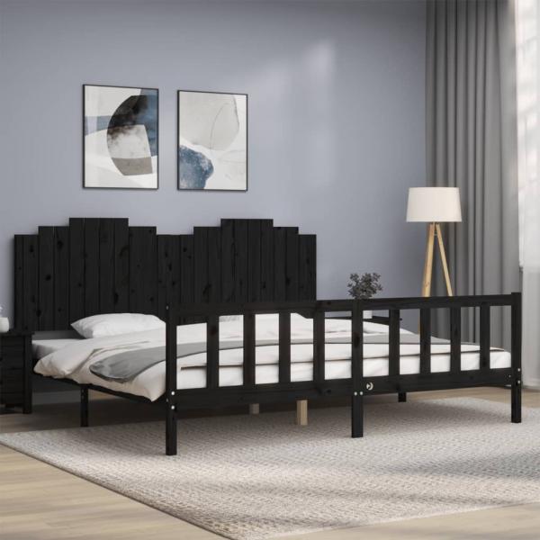 ARDEBO.de - Massivholzbett mit Kopfteil Schwarz 200x200 cm