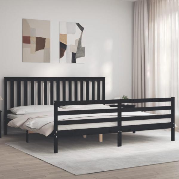ARDEBO.de - Massivholzbett mit Kopfteil Schwarz 200x200 cm