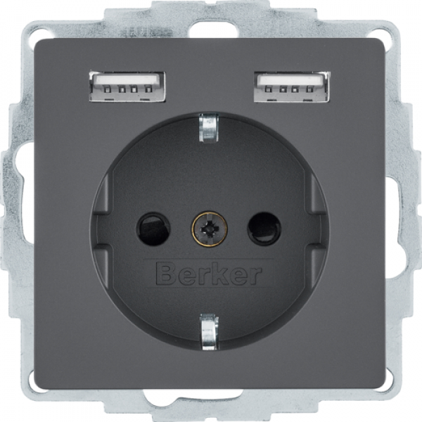 ARDEBO.de Berker 48036086 Steckdose SCHUKO/USB, Q.1/Q.3/Q.7/Q.9, anthrazit samt, lackiert