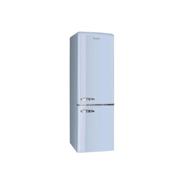 Amica KGCR 387 100 L Retro Kühl-Gefrierkombination, 55 cm breit, 244 L, Automatische Abtauung, LED-Beleuchtung, Flaschengitter, hellblau