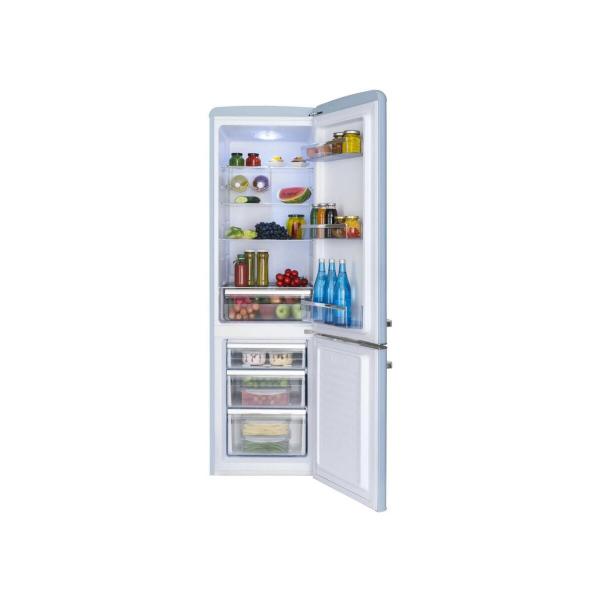Amica KGCR 387 100 L Retro Kühl-Gefrierkombination, 55 cm breit, 244 L, Automatische Abtauung, LED-Beleuchtung, Flaschengitter, hellblau