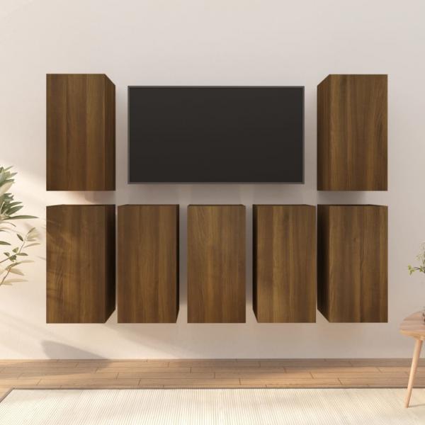 ARDEBO.de - TV-Schränke 7 Stk. Braun Eichen-Optik 30,5x30x60 Holzwerkstoff