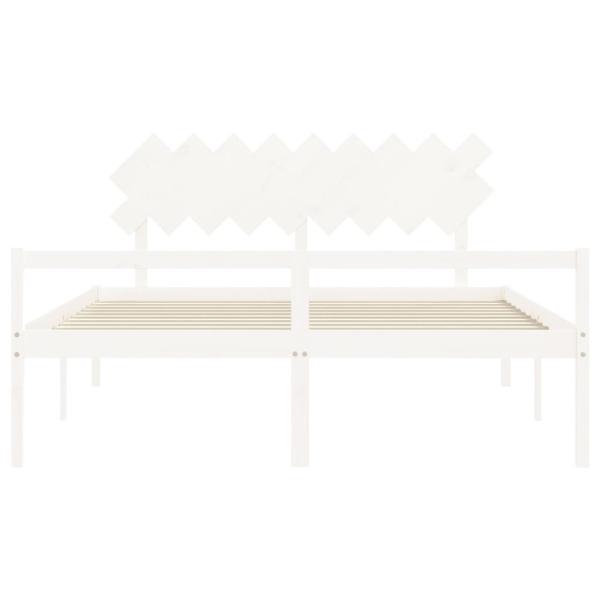 Seniorenbett mit Kopfteil Weiß Super Kingsize Massivholz