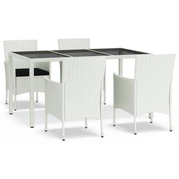 ARDEBO.de - 5-tlg. Garten-Essgruppe mit Kissen Weiß Poly Rattan