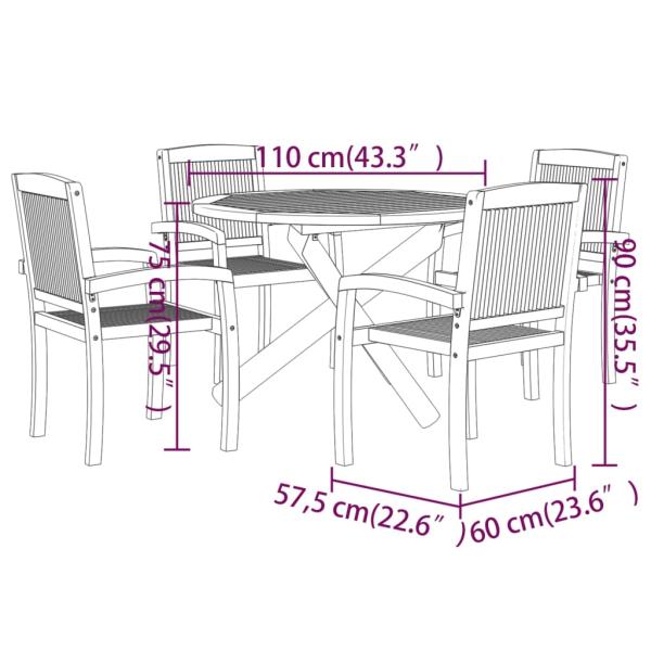 5-tlg. Garten-Essgruppe Massivholz Teak