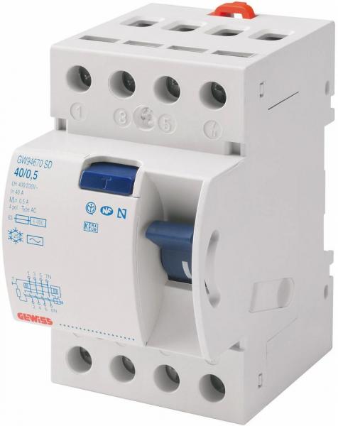 ARDEBO.de Gewiss GW94897 RCCB Fi-Fehlerstrom-Schutzschalter 40A, 30mA, Typ A, 4-Polig, 3TE