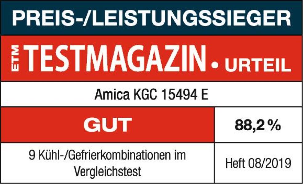 Amica KGC 15494 E Stand Kühl-Gefrierkombination, 55 cm breit, 250 L, NoFrost, Superkühlen, VitControl, edelstahl